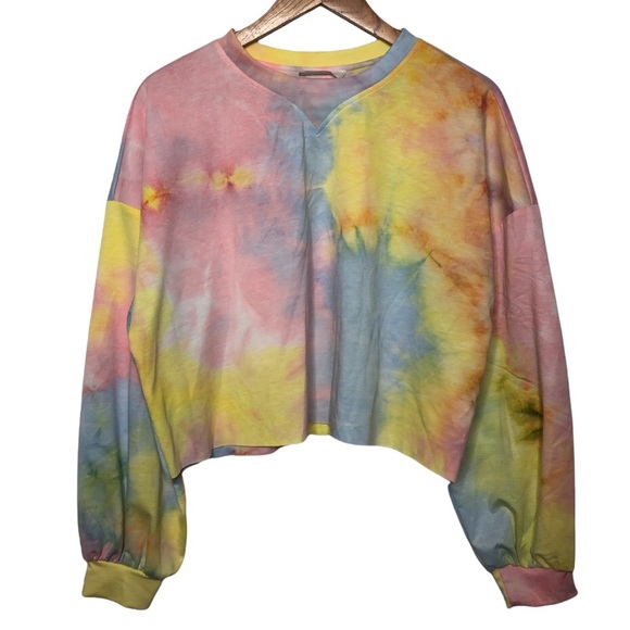 Elodie Long Sleeves Pastel Rainbow Tie Dyed Sweatshirt Size Large NEW - Picture 10 of 10